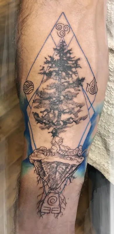Pink color rose tattoo with green leaves inside an outline of the state of Minnesota on a forearm